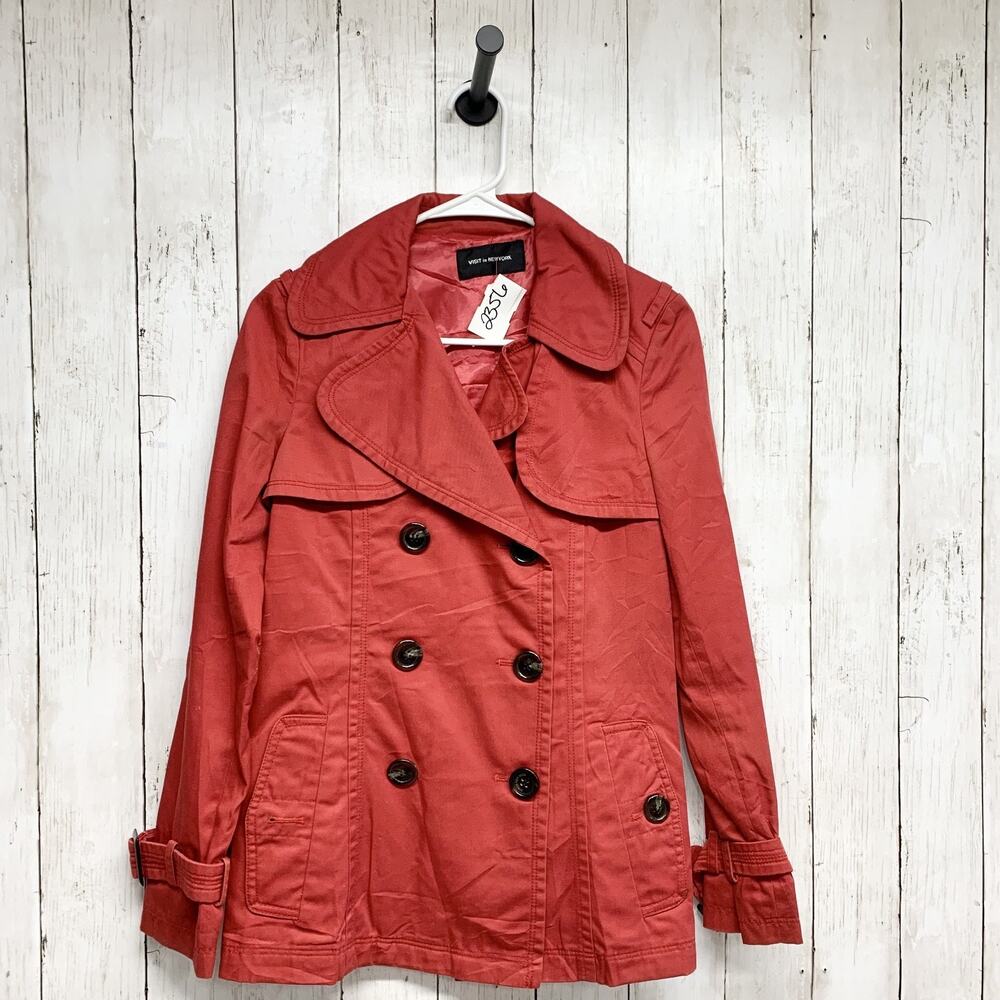 Visit In New York Women’s Double Breasted Trench Coat Jacket Red Size Small